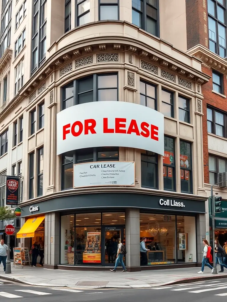 A modern commercial building with a 'For Lease' sign, illustrating commercial real estate financing opportunities.